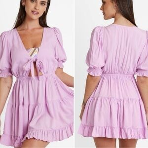 JoJo x Cupshe Lavender Puff Sleeve Dress